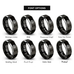font options for inside engraving on black & gray pancake stack pattern rings
