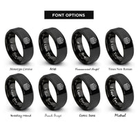 font options for inside engraving on black pancake stack pattern rings