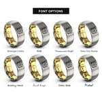 font options for inside engraving on gold & grey pancake stack syrup rings