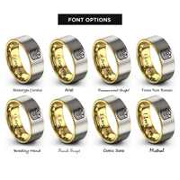 font options for inside engraving on gold & gray pancake stack syrup rings