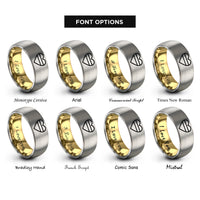 font options for inside engraving on gold & silver pansexual flag rings