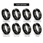font options for inside engraving on black & silver paper plane rings