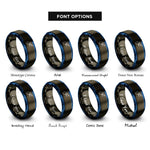 font options for inside engraving on gunmetal & blue paper plane path rings