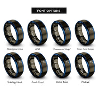 font options for inside engraving on gunmetal & blue paper plane path rings