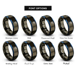 font options for inside engraving on gunmetal & blue paper plane path rings