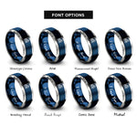 font options for inside engraving on blue & silver paper recycling icon rings