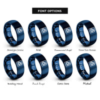 font options for inside engraving on blue paper recycling icon rings