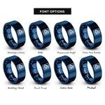 font options for inside engraving on blue paper recycling icon rings