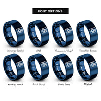 font options for inside engraving on blue paper recycling icon rings