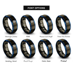 font options for inside engraving on gunmetal & blue paper recycling icon rings