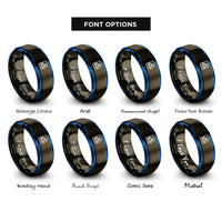 font options for inside engraving on gunmetal & blue paper recycling icon rings