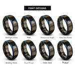 font options for inside engraving on gunmetal & blue paper recycling icon rings