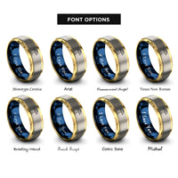 font options for inside engraving on gold & blue & grey paper umbrella rings