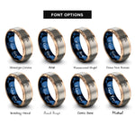 font options for inside engraving on rose gold & blue & silver paper umbrella rings