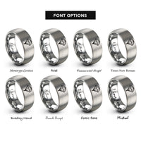 font options for inside engraving on gray parachute canopy deployed rings