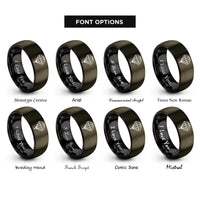 font options for inside engraving on gunmetal & black parachute canopy deployed rings