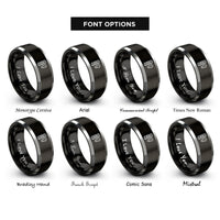 font options for inside engraving on black & grey paracord bundle carabiner rings