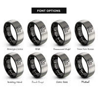 font options for inside engraving on black & gray parent message rings