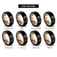 font options for inside engraving on black & rose gold parent message rings