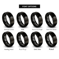 font options for inside engraving on black parents baby heart rings