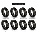 font options for inside engraving on black parents baby heart rings