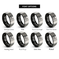 font options for inside engraving on black & gray parents hands rings