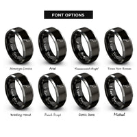 font options for inside engraving on black & gray paring knife rings