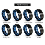 font options for inside engraving on black & blue party hat rings