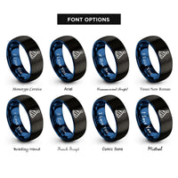 font options for inside engraving on black & blue party hat rings