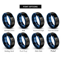font options for inside engraving on black & blue party hat rings