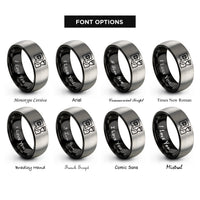 font options for inside engraving on black & gray passport control icon rings