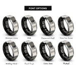 font options for inside engraving on black & silver passport control icon rings
