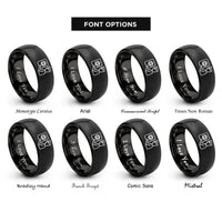 font options for inside engraving on black passport control icon rings