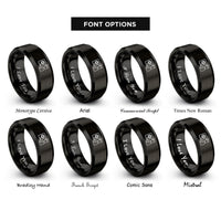 font options for inside engraving on black passport control icon rings