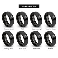 font options for inside engraving on black passport control icon rings