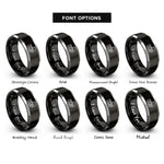 font options for inside engraving on black & silver patch cable rings
