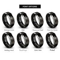 font options for inside engraving on black & silver patch cable rings