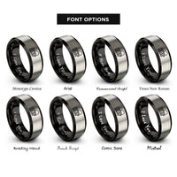 font options for inside engraving on black & grey patch cable rings
