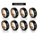 font options for inside engraving on black & rose gold path heart rings