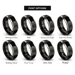 font options for inside engraving on black & silver pathway curve dove rings