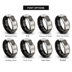 font options for inside engraving on black & gray pathway curve dove rings
