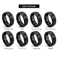 font options for inside engraving on black pathway curve dove rings