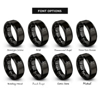 font options for inside engraving on black pathway curve dove rings