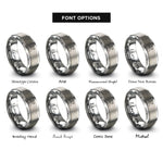 font options for inside engraving on grey pathway curve dove rings