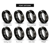 font options for inside engraving on black & gray pattern paper roll rings
