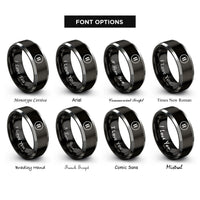 font options for inside engraving on black & gray pause circle rings