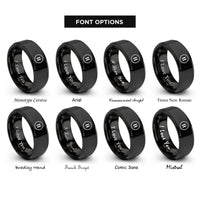 font options for inside engraving on black pause circle rings