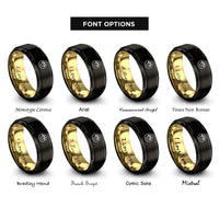 font options for inside engraving on black & gold paw circle rings