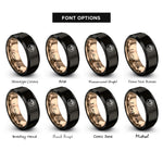 font options for inside engraving on black & rose gold paw circle rings