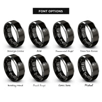 font options for inside engraving on black & grey paw compass rings